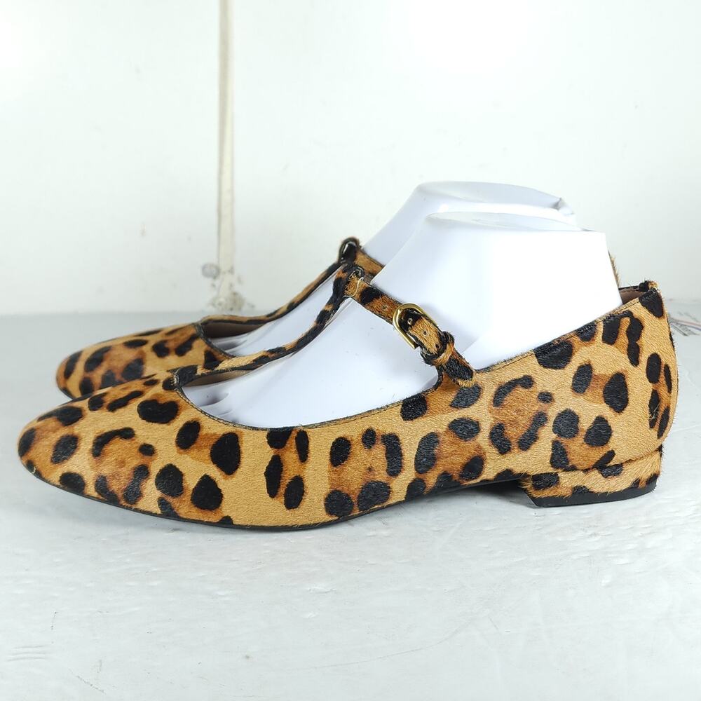 Boden Women's US8 Cowhide Hair Leopard print T Bar Pointed Toe Mary-jane Flats - Picture 2 of 15